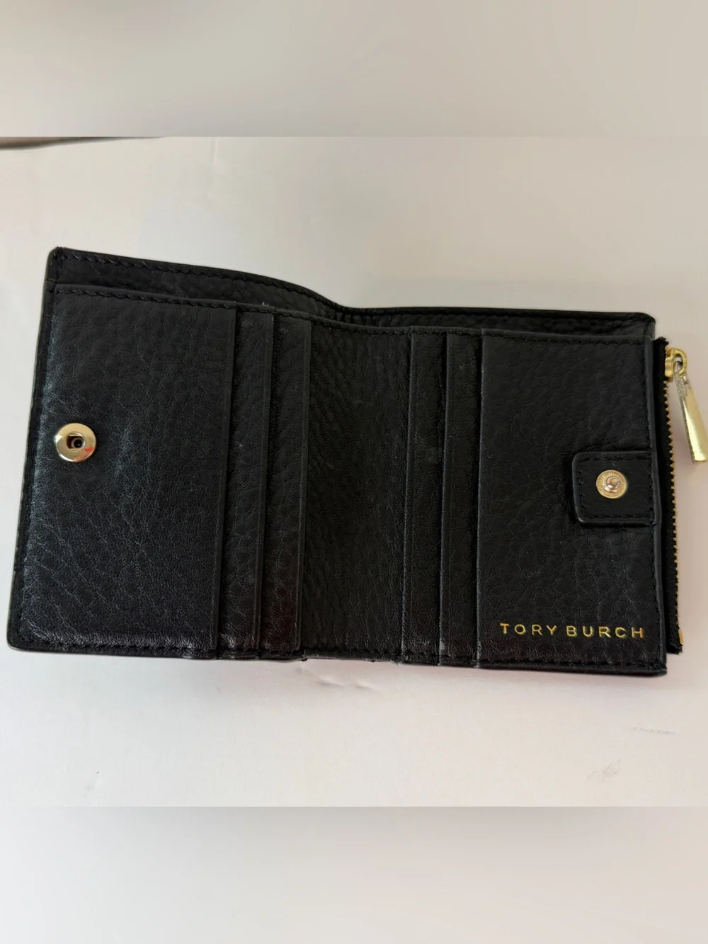 Tory Burch Emerson Mini Black Bi-fold Pebbled Leather Wallet
